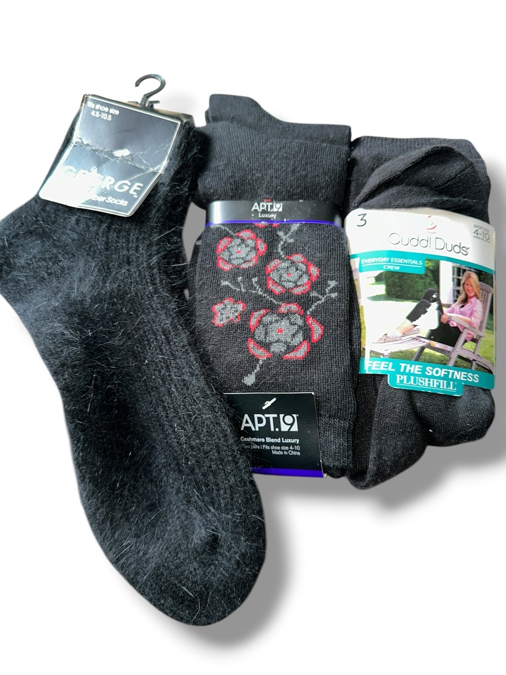 6️⃣ PAIR APT. 9, George & Cuddl Duds Black Women's Crew Socks - Plush Comfort